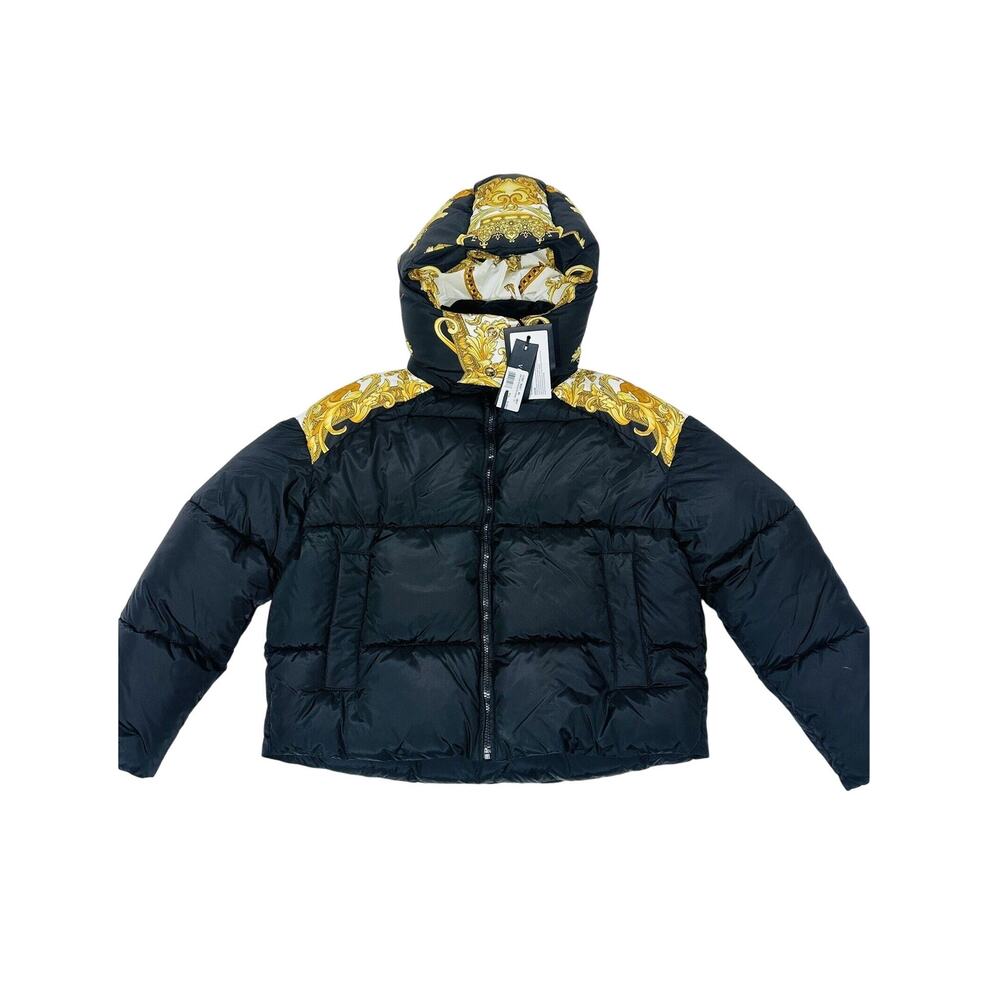 NWT Versace Medusa Barocco Puffer Jacket Hoodie Black Gold Women IT 40/ S $2,250